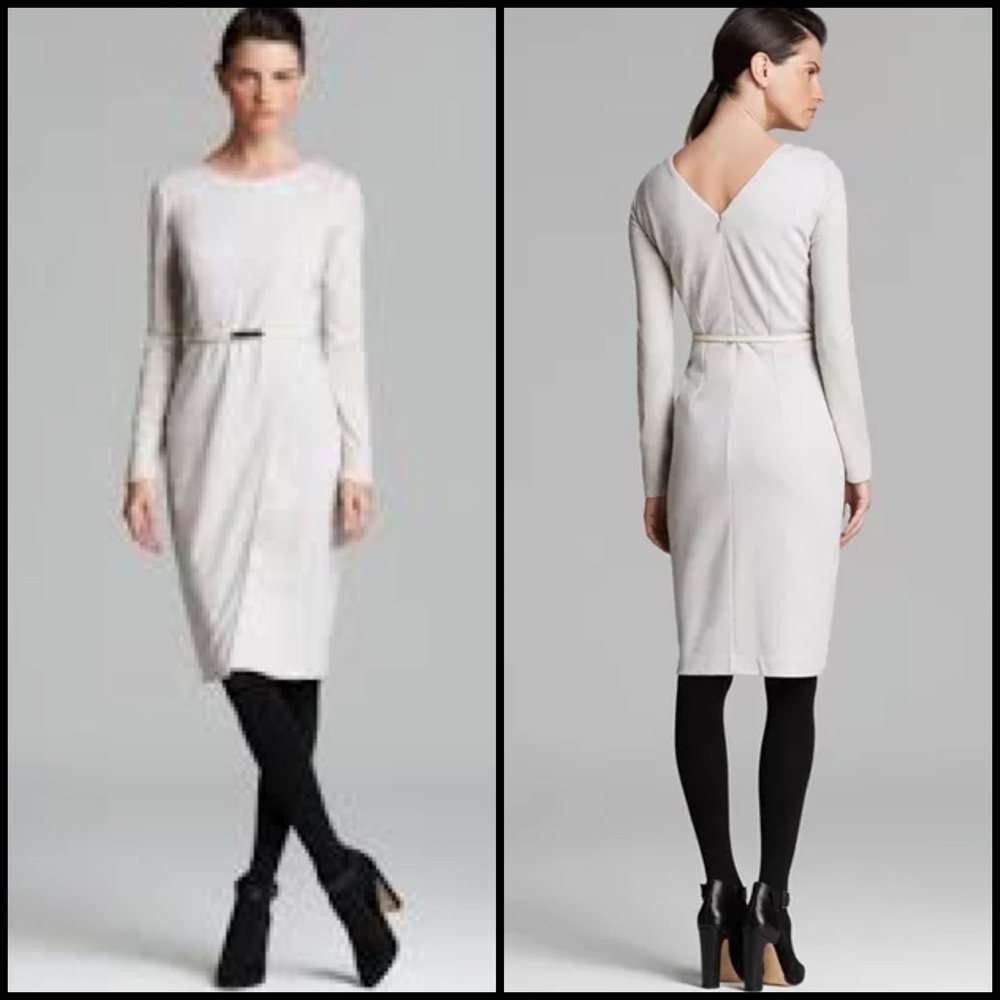 MaxMara Crusca Virgin Wool Jersey Long Sleeve Office Siren Designer Dress 38/4